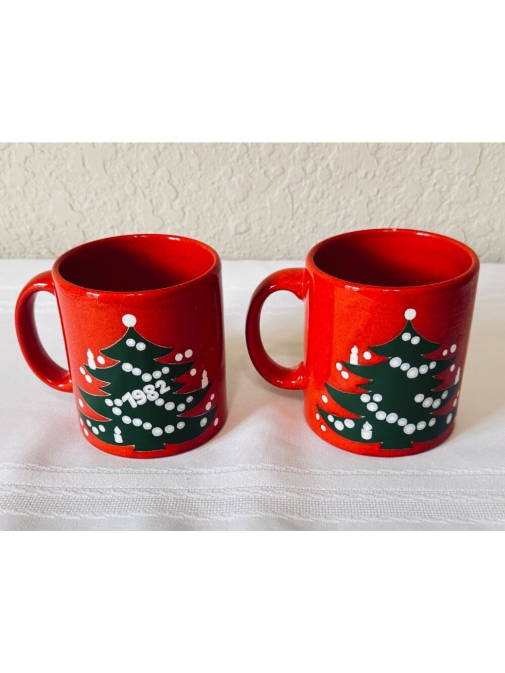 2 Vintage Waechtersbach Christmas Tree Red Coffee Mugs One Dated 1982